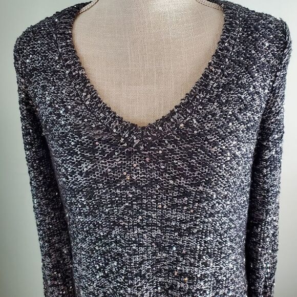 APT 9 WOMEN'S SWEATER SIZE LARGE PETITE LONG SLEEVE FULLY LINED BLACK AND GRAY - Picture 3 of 7